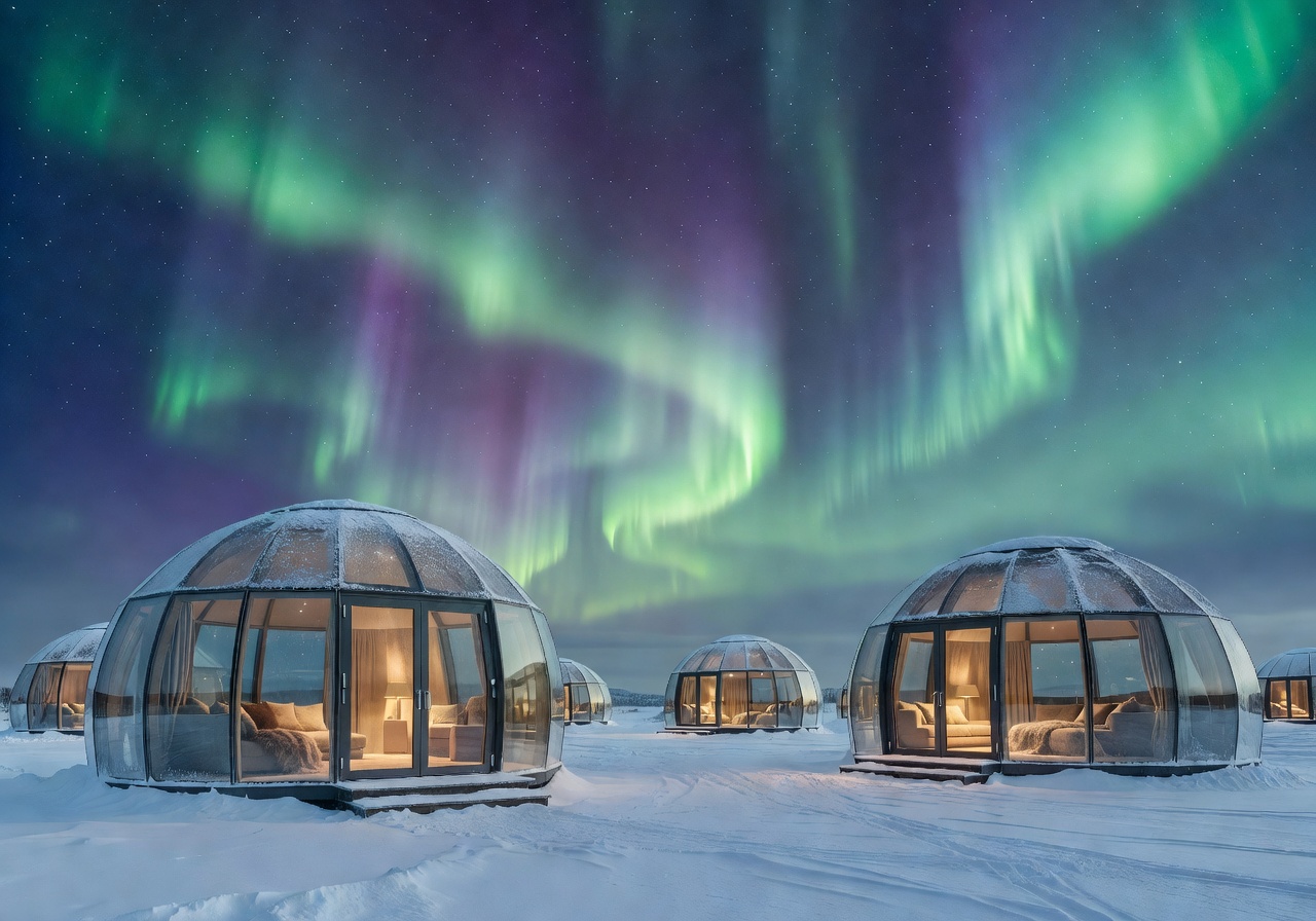 Aurora Lounge Suites Finland luxury glass igloos under night sky