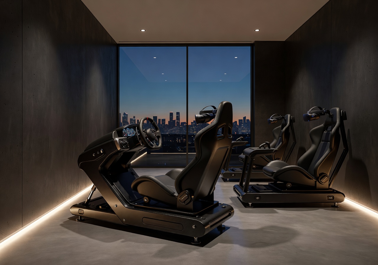Modern luxury gaming simulator and VR lounge area