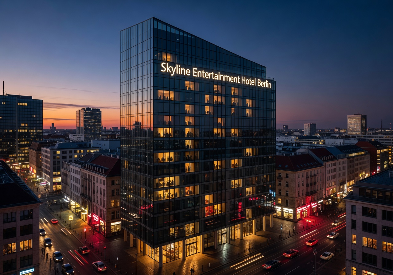 Skyline Entertainment Hotel Berlin evening cityscape
