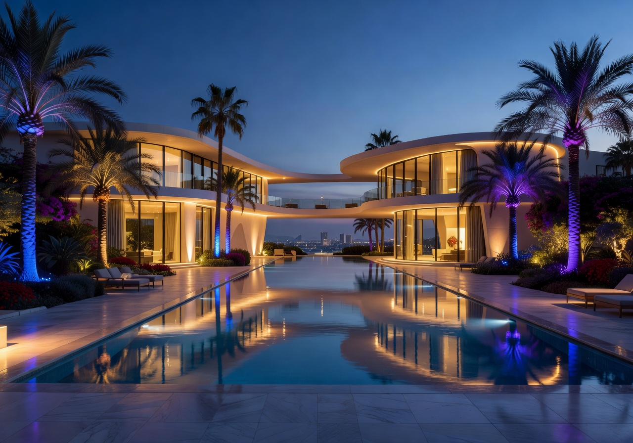 Velvet Night Resort Barcelona with beautiful evening illumination